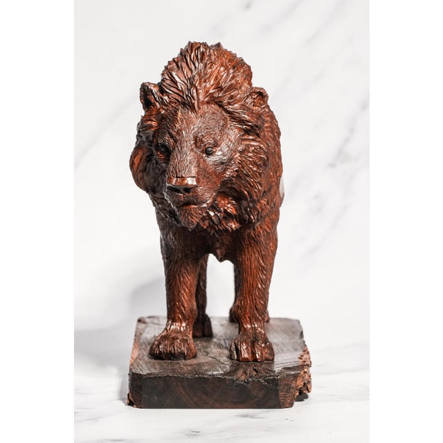 Wood Wonderful Hand Carved Wood Antique Victorian Male Lion Statue Sculpture Home Decor Black Forest Style For Sale - Image 7 of 16