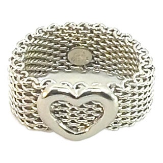 1990s Tiffany & Co Estate Somerset Heart Ring 7 Silver, Size 7 For Sale