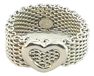 1990s Tiffany & Co Estate Somerset Heart Ring 7 Silver, Size 7