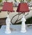 Traditional 1940s Pair of Lamps White Porcelain Figurines With Custom Pinstriped Shades For Sale - Image 3 of 16