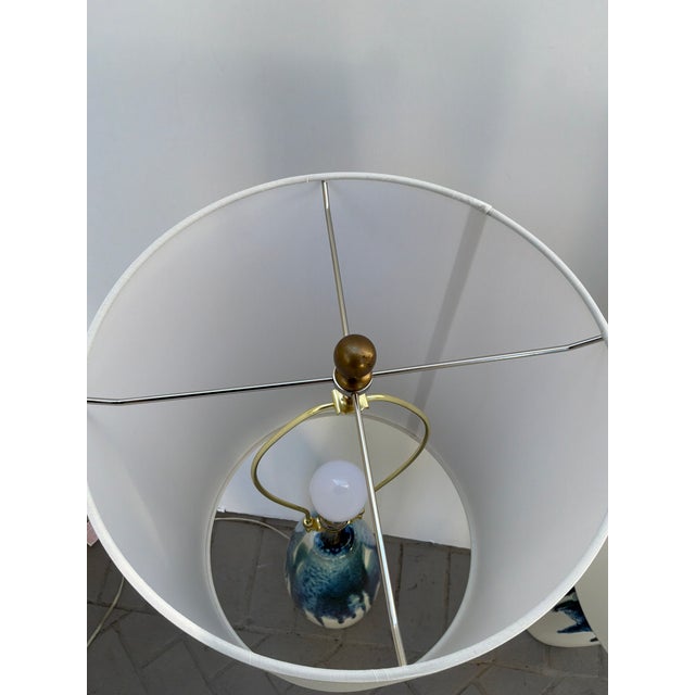 Mid Century Style White & Blue Drip Lamps - Pair. For Sale - Image 9 of 11