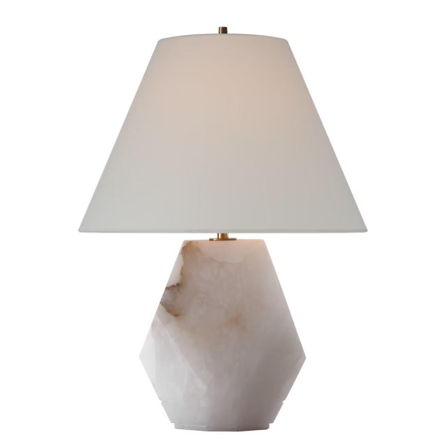 Modern Thomas O'Brien by Visual Comfort Signature Anthenee 25" Table Lamp in Alabaster with Linen Shade For Sale - Image 3 of 3