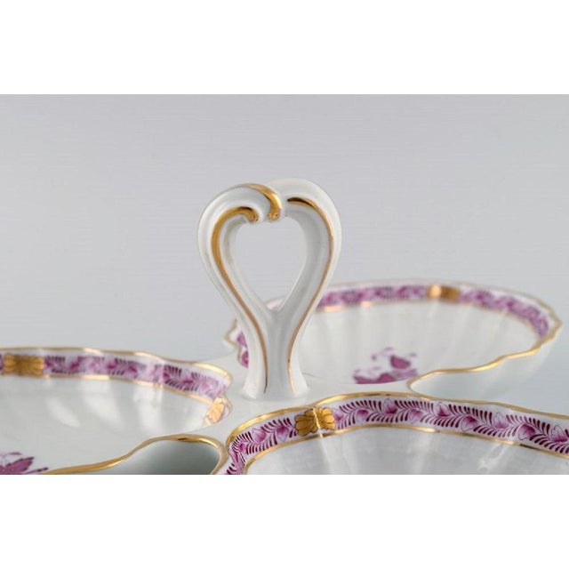 Herend Chinese Bouquet Raspberry Serving Dish with Handle For Sale - Image 6 of 11