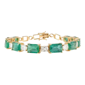 13.08 Ctw Octagon Emerald 2.54 Ctw Diamond Tennis Bracelet