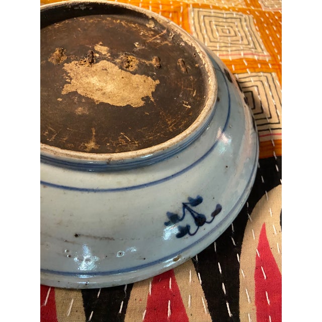 Antique Chinese Blue & White Dragon Porcelain Plate, With Staples For Sale - Image 9 of 13