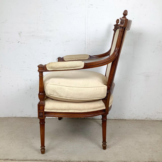 French Vintage French Louis XVI Style Fauteuil Armchair For Sale - Image 3 of 12