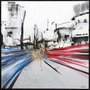 "Whisky (Reverse) II" Contemporary Abstract Cityscape Mixed-Media Painting by Pete Kasprzak