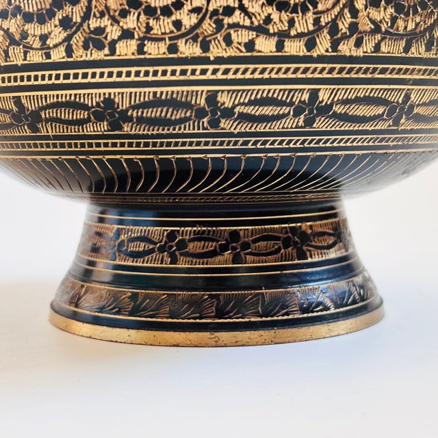 Large 8" Etched Brass Vase With Peacock Design For Sale - Image 9 of 10