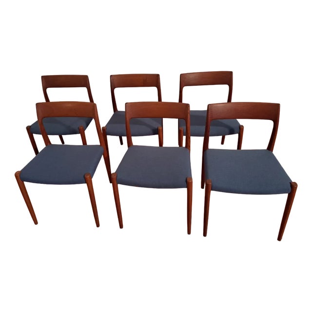 Model 77 Dining Chairs in Teak by Niels O. Møller for J.L. Møllers Møbelfabrik, 1970s, Set of 6 For Sale