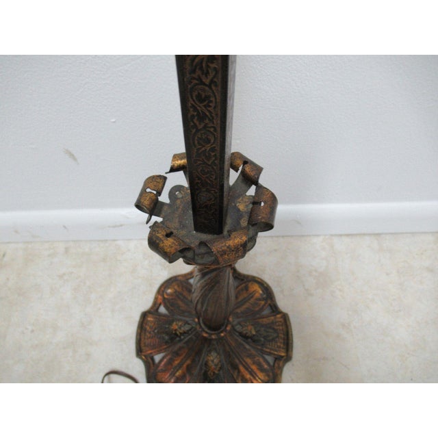 Antique Art Nouveau Etched Metal Pole Floor Lamp For Sale - Image 11 of 11