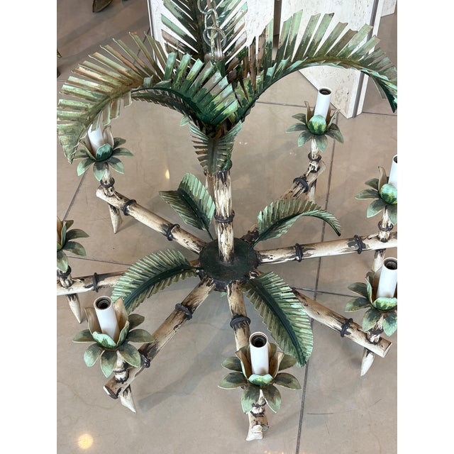 Vintage Tole Metal Palm Beach Tree Leaf Leaves 8 Light Chandelier For Sale - Image 17 of 17