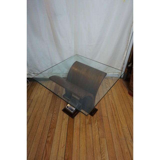 1930s Art Deco Dark Walnut Wedge Shaped Aluminum Based End Tables - a Pair For Sale - Image 12 of 13