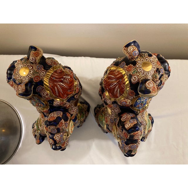 Mid 20th Century Japanese Taisho Period Cobalt Blue Kutani Foo Dogs Shishi / Temple Lions For Sale - Image 5 of 17
