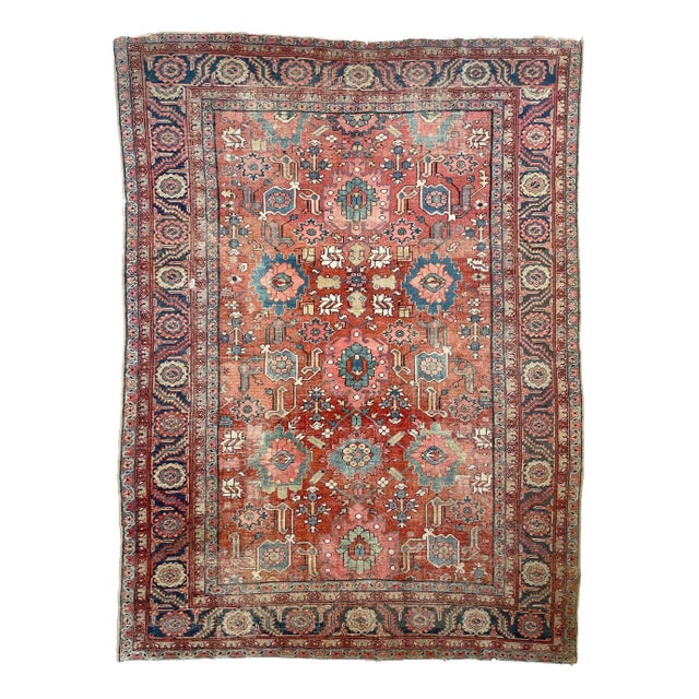 Unusual "Harshang" Antique Heriz Rug / Carpet - 10.3 X 12.9 For Sale