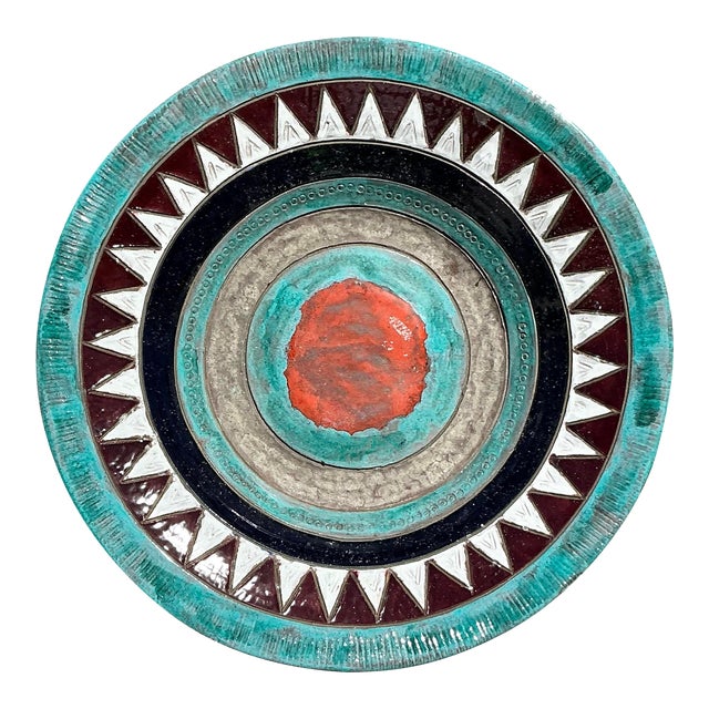Vintage Boho Signed Studio Pottery Plate For Sale