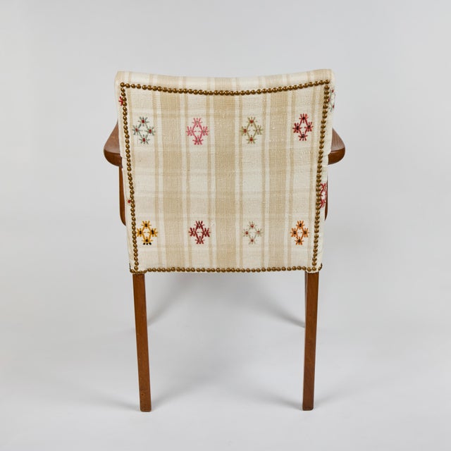 Mid-Century Danish Teak Arm Chairs, Newly Upholstered in a Vintage Turkish Rug | Pair For Sale - Image 12 of 18
