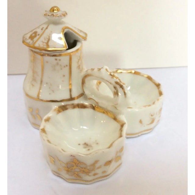 Great old Paris Porcelain lidded jam with salt and pepper cavity. This is a rare item in this form and dates back to the...