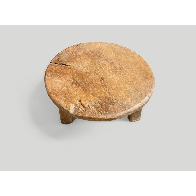 Andrianna Shamaris Antique Teak Wood Round Side Table or Stool For Sale - Image 4 of 6