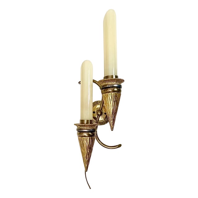 Art Deco Bronze Torchiere Wall Light with Glass Candles, 1950s For Sale