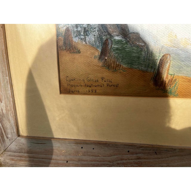 1953 Water Color Landscape of Looking Glass Falls Pisgah National Forest Nc . By w.k Lewis For Sale - Image 9 of 11
