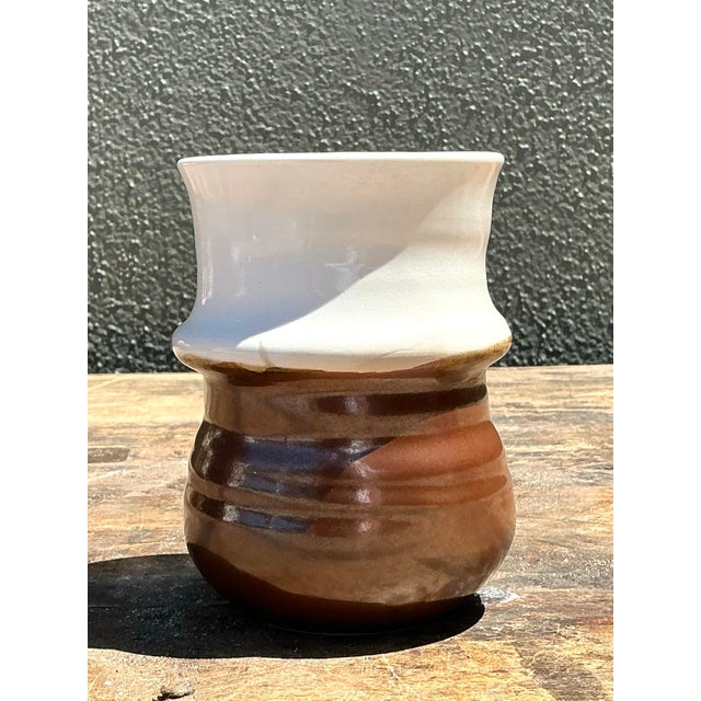 Vintage Two Tone Original Studio Pottery Vase For Sale - Image 10 of 12
