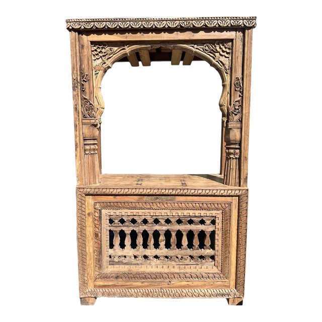 Vintage Indian Carved Arch Canopy Bar Counter For Sale