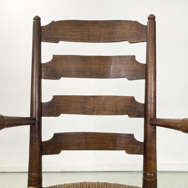French Wood Oak and Straw Chair with Armrests Decorations, 1890s For Sale - Image 16 of 18