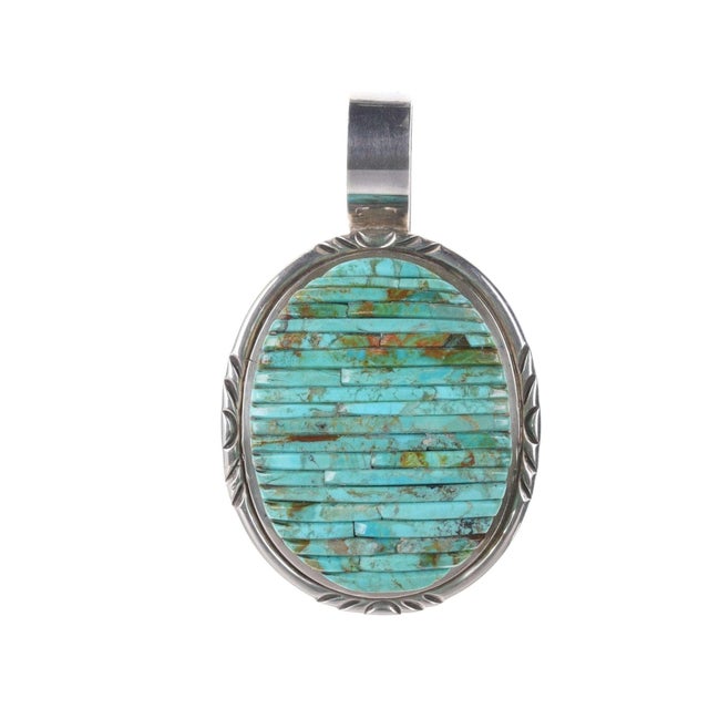 Large Pete Sierra Navajo Cobblestone turquoise sterling pendant. Large and heavy pendant with a large bail on top that...