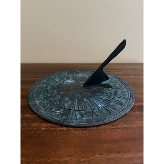Virginia Metalcrafters Vintage English Country Iron Verdigris Garden Sundial "Grow Old Along With Me" For Sale - Image 4 of 7