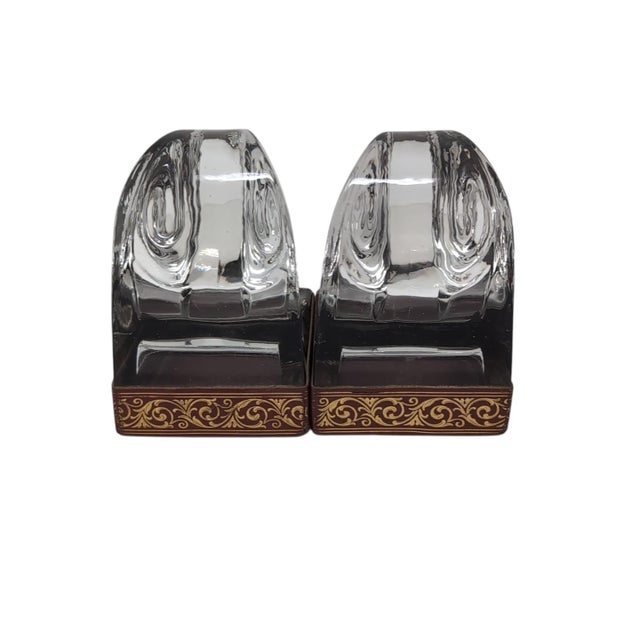 VTG Art Deco Style Clear Glass Scroll / Wave Bookends Pair Set Heavy For Sale - Image 4 of 12