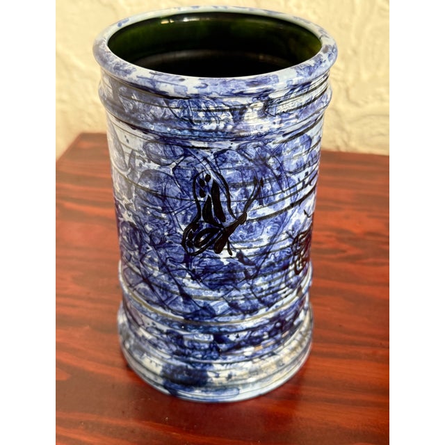Mid-Century Modern Studio Pottery Blue Glazed Utensil Holder, Signed For Sale - Image 3 of 8