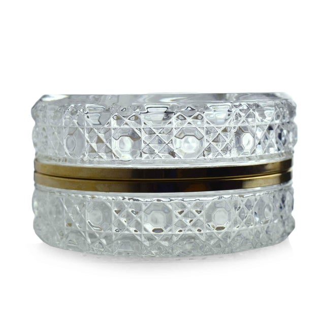 Vintage Beyer Bleikristall West German Crystal Hinged Trinket Dresser Box With Frosted Rose Design For Sale - Image 6 of 10