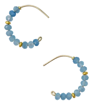 Aquamarine Half Moon Earrings 14k Gold Hook-Set of 2
