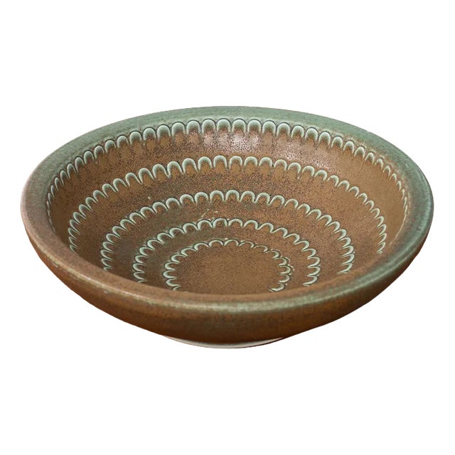 Swedish Bowl in Green and Brown Stoneware by Wilhelm Kåge for Gustavsberg, 1950s For Sale
