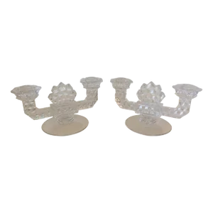 Vintage Fostoria American Double Candle Holders - a Pair