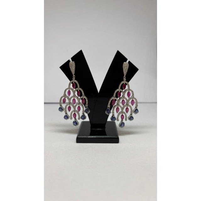 2020s Natural Ruby 4.44cts, Sapphire 2.87cts & Diamond 3.12cts Earring in 14k Gold For Sale - Image 5 of 8