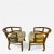 Suite Of Four Curved Wood Dining Arm Chairs Set On Brass Casters With Original Button Tufted Fabric For The Seat And Back...