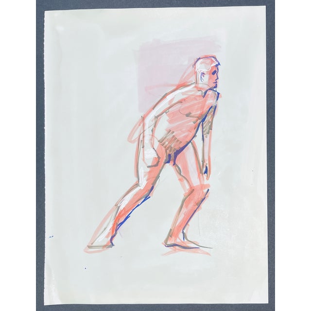 Figurative John Reilly Male Nude Watercolor and Marker For Sale - Image 3 of 3