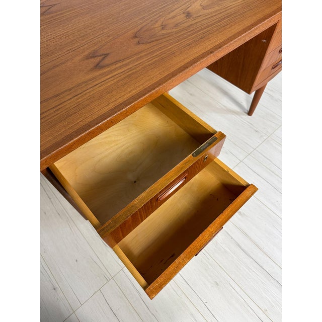 Wood Large Vintage Danish Teak Writing Desk, 1960s For Sale - Image 7 of 15