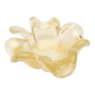 Vintage Murano Gold Aventurine Glass Flower Glass Bowl With Stem, 1950's For Sale