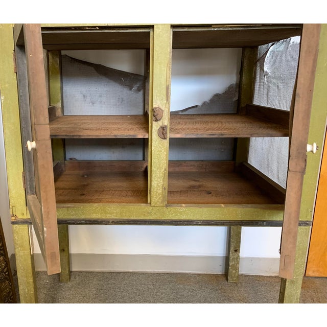 Early Primitive Pie Safe Kitchen Hutch Wire Screen For Sale - Image 4 of 9