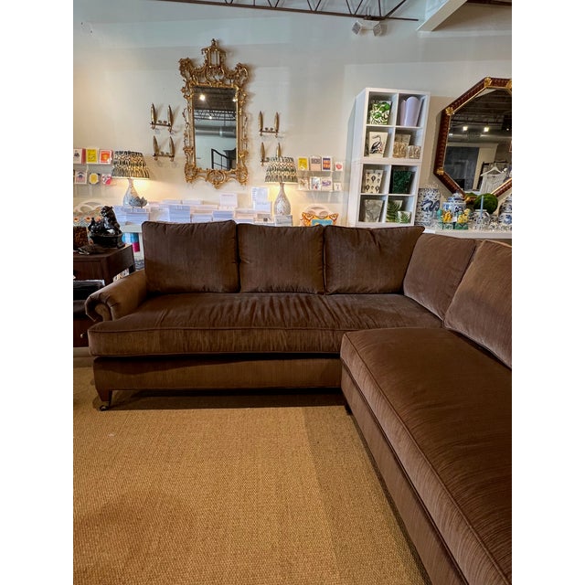 English Wesley Hall Furniture Brown Strie Velvet Sectional For Sale - Image 3 of 11