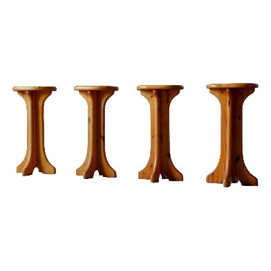 Vintage Dutch Pine Bar Stools, 1970s, Set of 4 For Sale