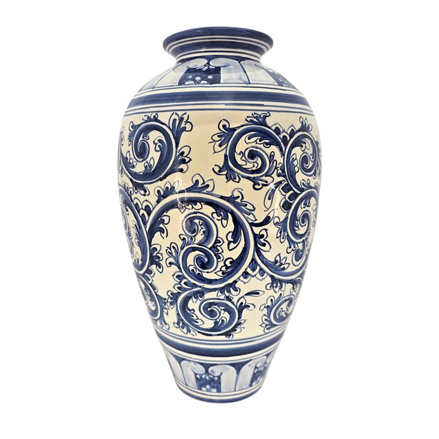 1980s Brazilian Cerâmica Luiz Salvador Hand-Painted Cobalt Blue Faience Vase For Sale - Image 9 of 13