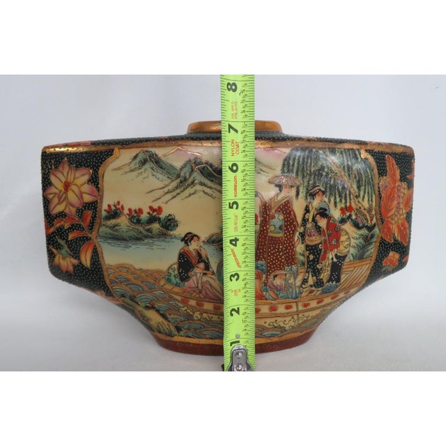 Satsuma Style Fan Shaped Pillow Vase Hand Painted Geisha and Flowers Motif 5056b For Sale - Image 14 of 18