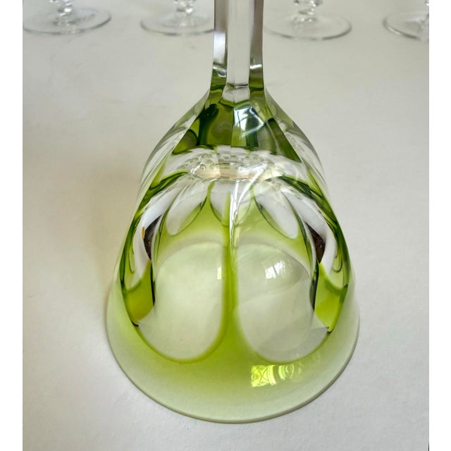 Green 1930s Moser Lady Hamilton Green Overlay Crystal Wine Glasses, Set of 7 For Sale - Image 8 of 10