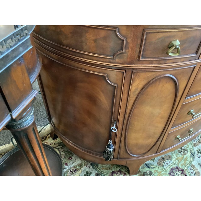 English Vintage Walnut Demilune Cabinet or Sideboard With Black Marble Top For Sale - Image 3 of 9