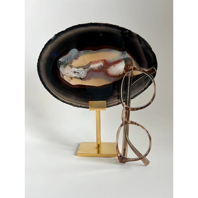 1980s Natural Polished Brazilian Geode Agate Slice on Brass Pedestal Stand For Sale - Image 5 of 9