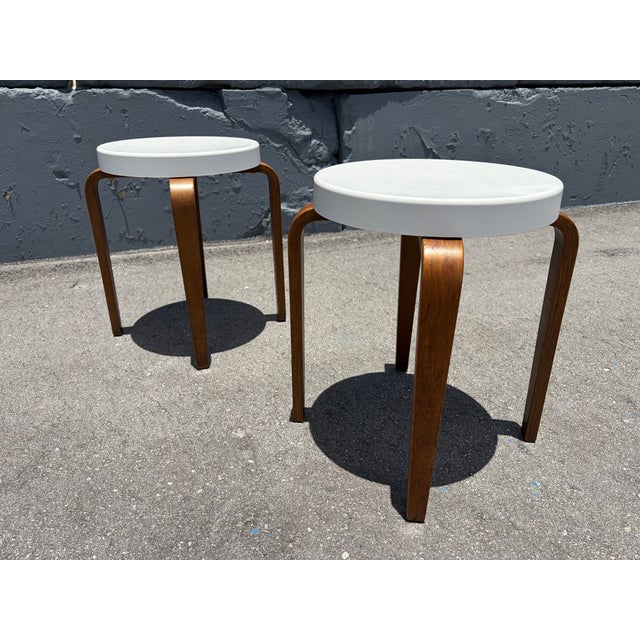 Pair of Thonet Bentwood and Bakelite Stacking Stools, Mid Century Modern For Sale - Image 12 of 15