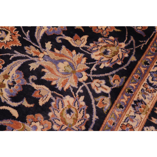 1960s 1960s 9x13 Hand-Knotted Oriental Rug Navy Field Ivory Accent For Sale - Image 5 of 8